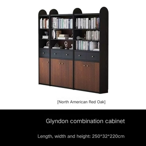 Librería Industrial de Roble <span class=keywords><strong>Rojo</strong></span> Norteamericano Sólido con Almacenamiento de Pared Completo y Vitrina de Exhibición para Sala de Estar - Product Image 4