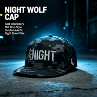 Casquette Snapback Night Wolf avec broderie 3D, visière plate, confortable, réglable, style streetwear décontracté pour hommes et femmes