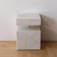 Table d'appoint moderne en onyx Dream Home, plateau carré, base en C, meuble élégant pour salon