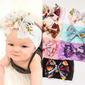 Оптовая продажа, винтажные банты с цветочным узором и бантом для малышей, банты с принтом, повязка на голову для девочек, удобные аксессуары для волос