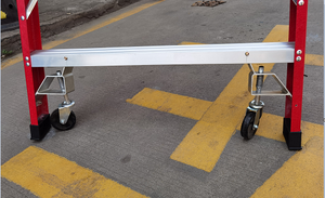 Thang xếp di động bằng sợi thủy tinh màu đỏ Kingbridge 12 bậc, kiểu dáng công nghiệp, có bánh xe, dùng cho kho hàng, có tính năng gấp gọn - Product Image 4