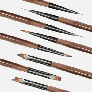 High-end Brown color acrylic handle ombre brush nail art tools 9pcs/set professional supplier