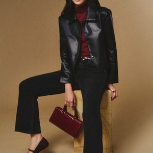 Veste en cuir noire à col rabattu boutonnée de haute qualité personnalisée pour femmes - Product Image 3