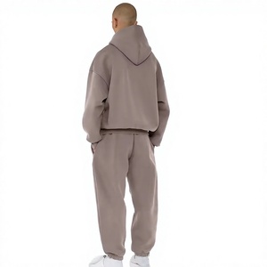 <b>Men's</b> Hooded Sweatshirt Tracksuit Set Solid Color Cotton Casual Loose Fit With Front Logo Autumn Wear - Product Image 3