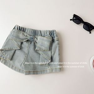 Pantaloncini per Bambine 2026 con Grande Fiocco in Denim <span class=keywords><strong>Blu</strong></span> Lavato - Product Image 2