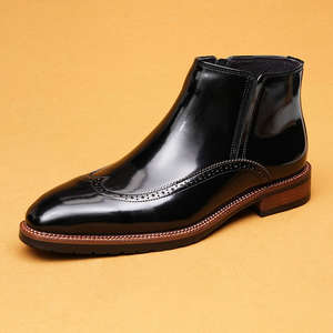 New patterned men's business leather shoes, genuine leather glossy finish, English style <b>pointed</b> toe, leather foot cover - Product Image 6