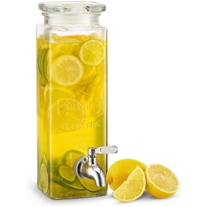 Tarro de cristal cuadrado alto, dispensador de bebidas con espiga de acero inoxidable y tapa de vidrio, botella de bebida de 80 onzas - Product Image 3
