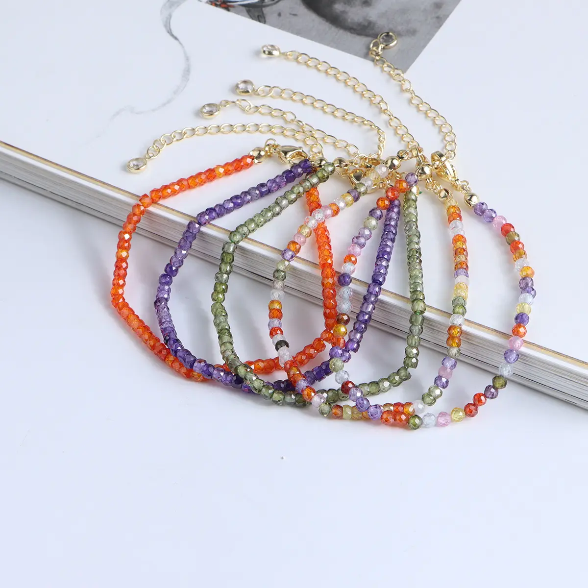 Zooying Niche design Bracelet réglable en perles de zircon de couleur superposée