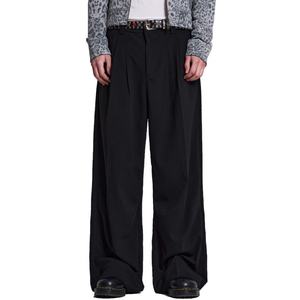 กางเกงเอวกลางเอวแบบสั่งตัดของผู้ชายกางเกงออกกำลังกายทรงหลวมมีจีบด้านหน้าสไตล์ใส่สบาย - Product Image 1