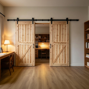 Porte coulissante intérieure en bois de sapin massif brut, sans peinture, pour style de maison japonais Wabi Sabi - Product Image 4