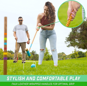Ensemble <span class=keywords><strong>de</strong></span> <span class=keywords><strong>croquet</strong></span> en bois avec support <span class=keywords><strong>de</strong></span> rangement, jeu <span class=keywords><strong>de</strong></span> pelouse complet pour 6 joueurs avec maillets et balles colorés pour une utilisation en extérieur - Product Image 5