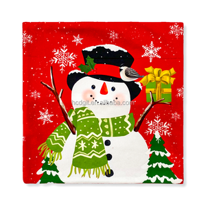 Personalisierte Anpassung Quadratischer Weihnachts-Schneemann Cartoon-Muster 100% Polyester Waschbarer Kissenbezug für Wohnzimmer - Product Image 1