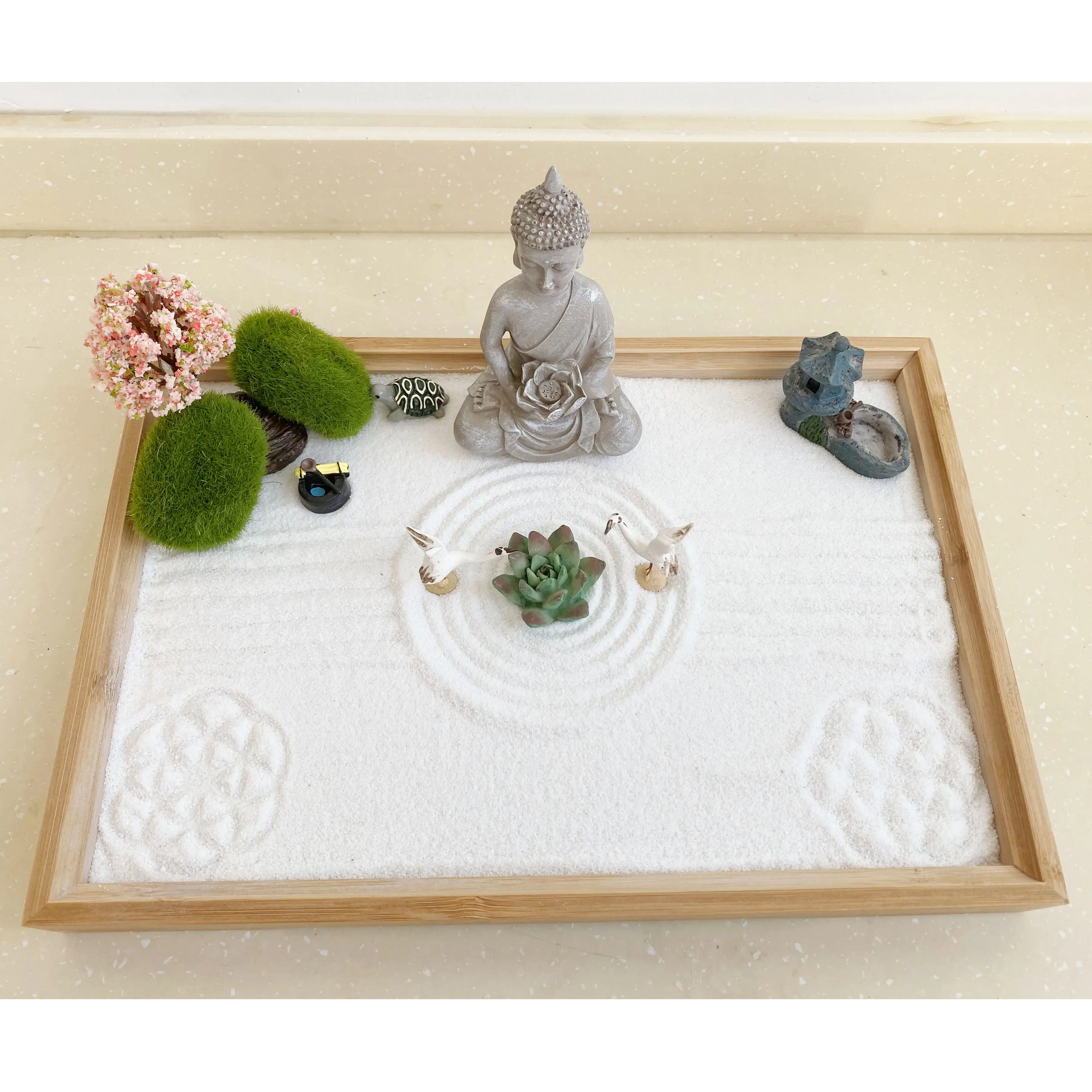 Chian Fabrik großhandel desktop Feng shui sand mini zen garten tabletop buddha zen garten China yin & yang meditation garten
