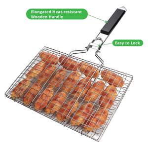 High Quality Portable Stainless Steel <b>BBQ</b> Grilling Basket Long Handle Metal Tool Set - Product Image 4
