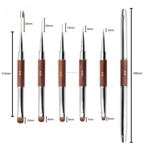 Double-headed Nail <b>Brush</b> <b>Round</b>-head Pull-wire Pen, Wooden Pole Metal Pole, High-quality Nail <b>Brush</b>, Special for Nail Salon Store - Product Image 2