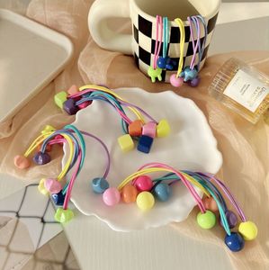 2024 nuova primavera 2 pz/set colori caramella due palline graziose elastiche fasce per capelli con perline alto supporto per coda di cavallo per bambini accessori per capelli - Product Image 2