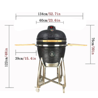 Parrilla Kamado de Cerámica Premium de 23.5 Pulgadas con Mesa Lateral Plegable, Acabado de Porcelana Esmaltada y Carrito para Uso en Exteriores