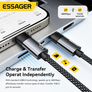 <span class=keywords><strong>ESSAGER</strong></span> ES-X72 2 en 1 Massage Charge Câble Usb C 5A Pd 100W Chargeur Type C à Type C Câble de Données avec Massage - Product Image 5