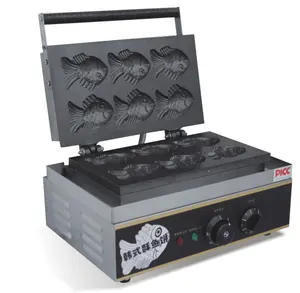 Commerciële Ijs Taiyaki Machine Elektrische Koreaanse Fish Crisp Maker Rvs 6 Vis Vormige Wafel Baker