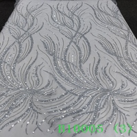 Dernier tissu de dentelle de broderie de sequins de couture de filet de maille de mariage français de haute qualité avec des perles