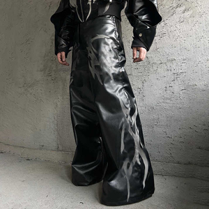 Giacca a vento aderente Casual alla moda nera con pantaloni <span class=keywords><strong>Cargo</strong></span> in pelle sintetica pantaloni Unisex in cera d'olio pantaloni <span class=keywords><strong>larghi</strong></span> da uomo - Product Image 4
