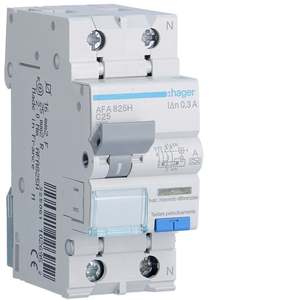 AFA825H Personalizzabile con Hagers RCBO 4500A 1P+N curva C 25A tipo A 300mA 2M - Product Image 1