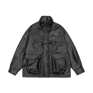Giacca Casual da Uomo in Pelle PU Impermeabile Antivento con Colletto Alto e Zip Intera, Stile Vintage Lavato, Taglie Grandi e Oversize - Product Image 1