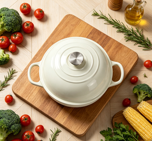 Moule à pain rond <span class=keywords><strong>en</strong></span> <span class=keywords><strong>fonte</strong></span> émaillée de 10 pouces avec couvercle et doubles poignées, compatible four et cuisinière à induction, vente <span class=keywords><strong>en</strong></span> gros - Product Image 1