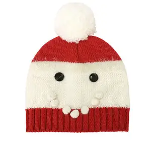 Bonnet tricoté chaud personnalisé pour enfants, motif personnalisé boule de fourrure automne-hiver, chapeau de ville de Noël, vente en gros