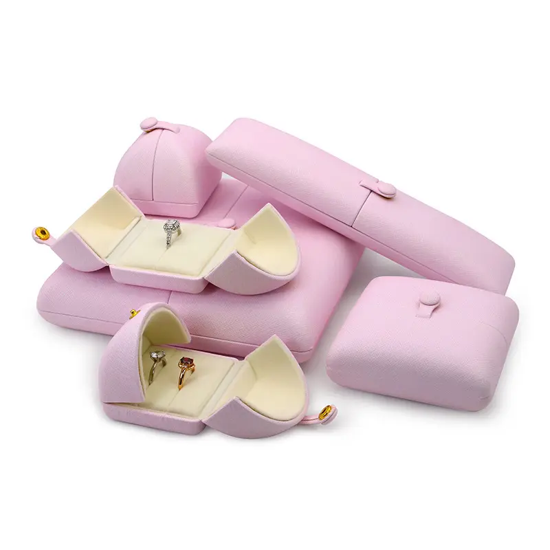 रचनात्मक ब्रोच मोती बॉक्स शादी सेट बॉक्स पु गुलाबी डबल खुले गहने बॉक्स अनुकूलित