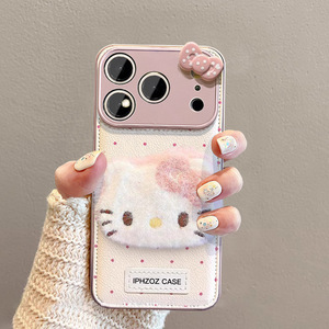 <span class=keywords><strong>Custodia</strong></span> per telefono in <span class=keywords><strong>pelle</strong></span> nuova con peluche gatto KT, grande finestra rosa galvanizzata, adatta per <span class=keywords><strong>Apple</strong></span> 17 ProMax 16 Plus 15 14 - Product Image 3