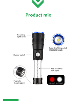 Venta caliente al aire libre portátil linterna táctica recargable zoom rotativo seguridad antorcha luz linterna LED linterna