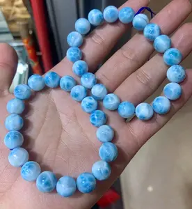 High quality natural larimar bracelet 10mm 12mm clear blue sky color beads stone larimar jewelry