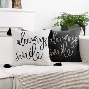 ปลอกหมอนอิงปักลายภาษาอังกฤษ <span class=keywords><strong>Always</strong></span> <span class=keywords><strong>Smile</strong></span> ซักได้ ตกแต่งบ้านสไตล์โมเดิร์น ตกแต่งโซฟาแบบโรงแรม พร้อมพู่ห้อย ประดับได้ทุกฤดู - Product Image 2