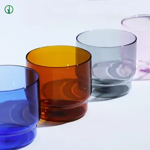 Pink Amber Glass Cups For Drinks Dessert Tea Cup Glasses Colored Borosilicate Glass Cups