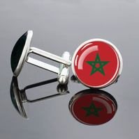 Boutons de manchette en métal avec surface en verre bombé et motif drapeau marocain, bijoux fantaisie pour homme, cadeau