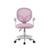 Chaise d'étude ergonomique pour enfants en maille rose, réglable en hauteur, pivotante, avec accoudoirs rabattables