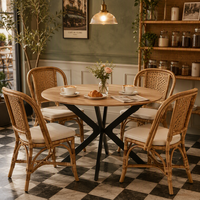 Table Ronde Moderne de Luxe avec Piétement en Acier Carbone et Plateau en Placage de Chêne – Tables à Manger en Bois avec Chaises – Meilleures Ventes
