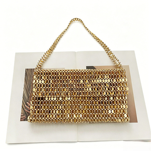 Bolso <span class=keywords><strong>de</strong></span> Moda Brillante con Cuentas Acrílicas Planas en Forma <span class=keywords><strong>de</strong></span> Almendra, Tejido a Mano, Tipo Bandolera/Axilar con Tapa Abatible para Mujer - Product Image 5