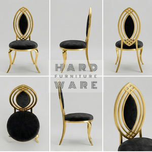 Cadeiras de Banquete para Casamento em Veludo Preto Real com Aço Inoxidável Dourado para Noivos - Product Image 6