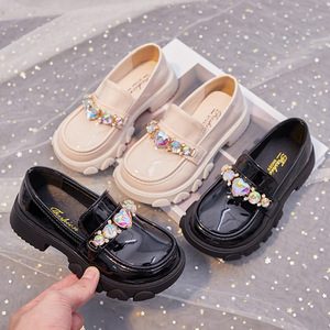 2025 New Kids Girls Princess Shoes-모조 다이아몬드 장식 여아 플랫, 아동용 가죽 PU 신발 - Product Image 1