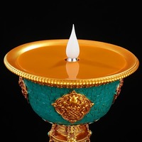 Tibétain Led Électronique Beurre Lampe Bouddha Charge Simulation Flamme Maison Huit De Bon Augure Turquoise Bougeoir