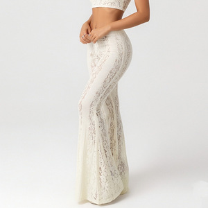 กางเกงขายาวทรงบานเอวต่ำผ้าลูกไม้สไตล์วินเทจหรูหรา ไม่มีซับใน เนื้อผ้าลูกไม้คุณภาพสูง - Product Image 5