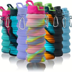 Collapsible <b>Foldable</b> Silicone Travel <b>Bottle</b> Direct Drinking Minimalist Design Carabiner Anti-Corrosion Coating Eco-Friendly - Product Image 1
