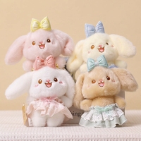 En gros, Mini porte-clés lapin en peluche à longues oreilles avec tablier à carreaux et robe en dentelle, Mascotte en peluche personnalisée pour cadeau