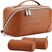 Ensemble de 3 trousses de maquillage de voyage, organiseur de cosmétiques, cuir vegan pour femmes, logo personnalisé, vente en gros OEM