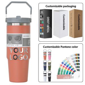 Botella de Agua Aislada al Vacío de 20oz/30oz con Logotipo Personalizado, Vaso de Acero Inoxidable de Doble Pared Reutilizable con Pajita - Product Image 3