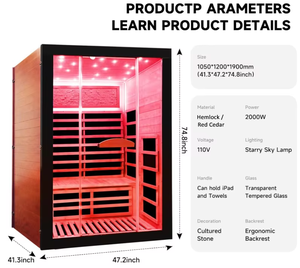 Tùy Chỉnh Tốt Nhất Bán Canada Hemlock Gỗ Trong Nhà Hồng Ngoại Tắm Hơi 2000W Nhà Spa Phòng Tắm Hơi - Product Image 4