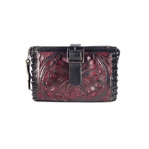 Bolsa de monedas de cuero auténtico 100% de lujo y elegante en bolso de cuero hecho a mano de color cereza en precio de venta al por mayor - Product Image 2