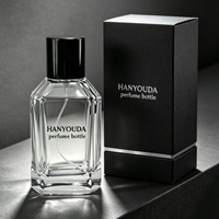 Flacon de parfum en verre carré à facettes biseautées de 30 ml, 80 ml, 100 ml, avec bouchon noir, gravure personnalisée, flacon vide rechargeable avec vaporisateur